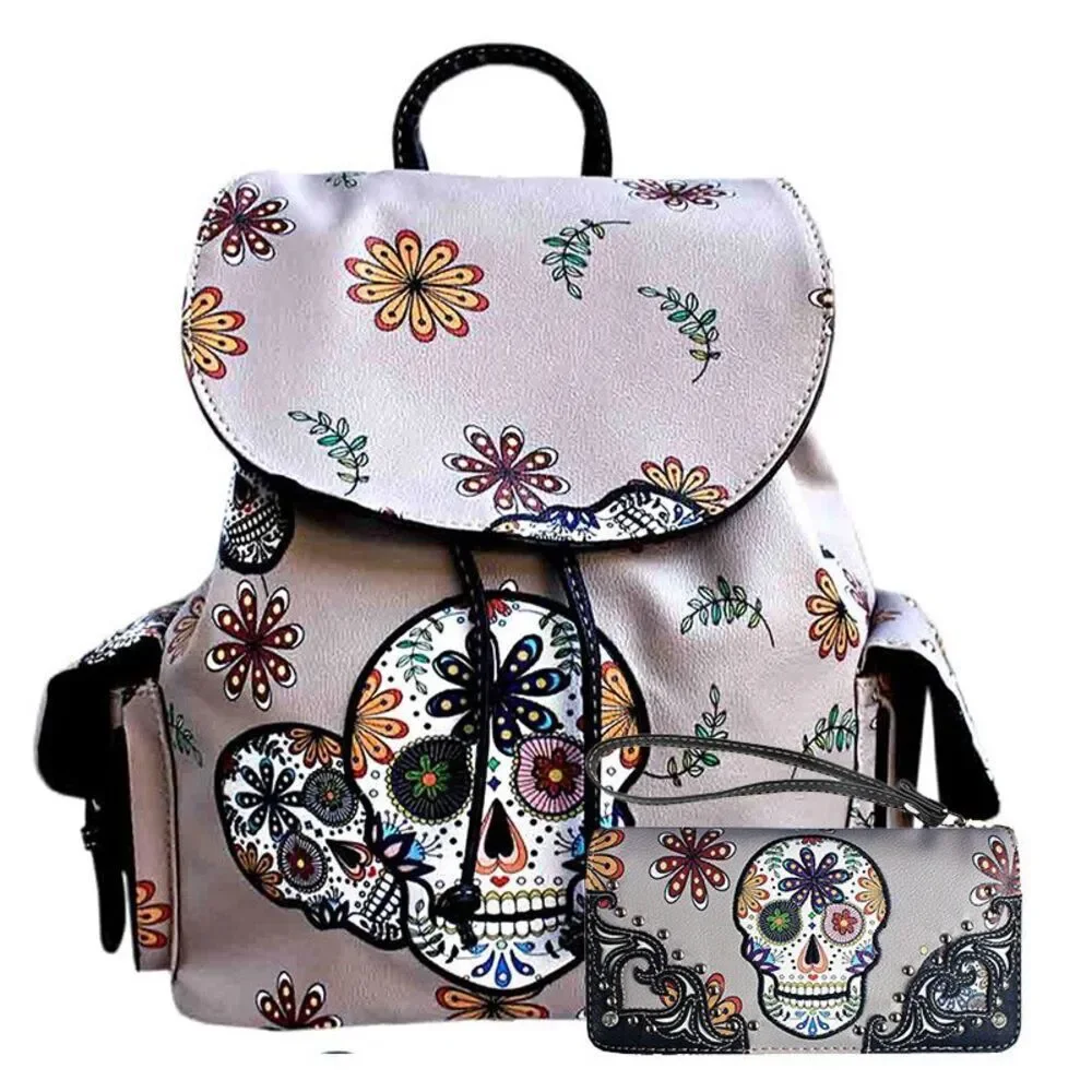 Gray Concealed Sugar Skull Western Backpack Set Gray Concealed Sugar Skull Western Backpack Set main image 2